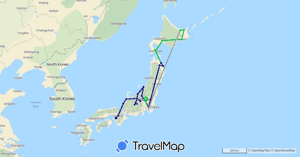 TravelMap itinerary: driving, bus, plane in Japan (Asia)